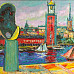 Вид на ратушу и памятник художникам в Стокгольме. Холст, масло. 60х100
